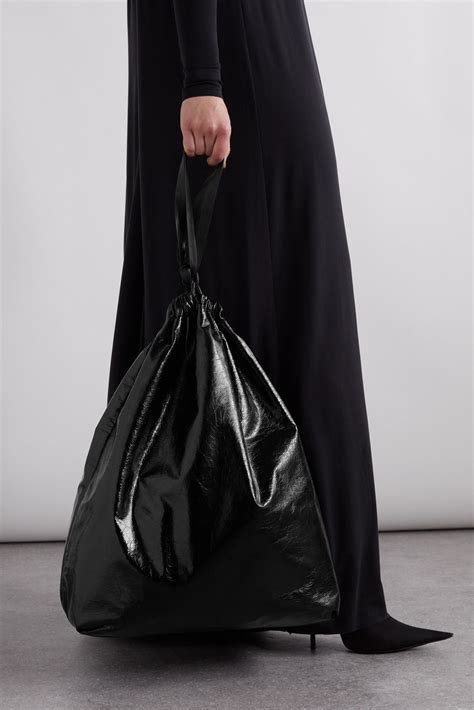 Black Trash Bag crinkled glossed-leather tote | BALENCIAGA | Trash bag ...
