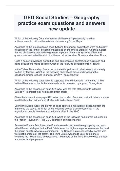 GED Social Studies - Geography practice exam questions and answers new ...