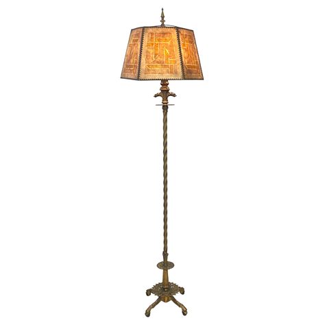 Art Deco Floor Lamp in Brass and Browned Brass with Original Shade at ...