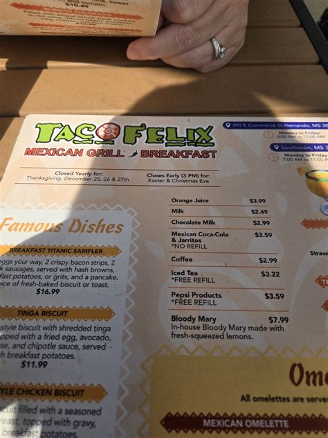 Menu at TACO FELIX 2 restaurant, Southaven