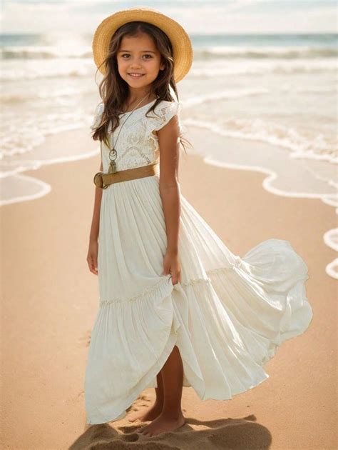 Tween Girl Hollow Floral Lace Patchwork Maxi Dress | SHEIN USA
