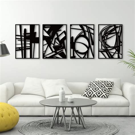 Amazon.com: Glamativity 4 Pack Black Abstract Metal Wall Art ...