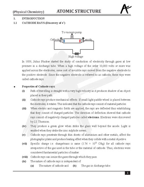 Sheet - 01 Atomic Structure - 1. INTRODUCTION ATOMIC STRUCTURE 1 ...
