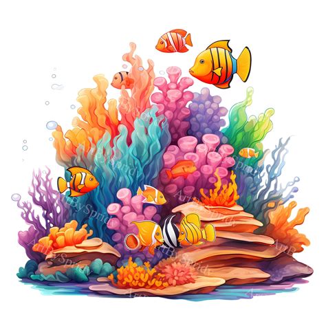 Vibrant Ocean Coral Reef & Cheerful Fish Clip Art Printable