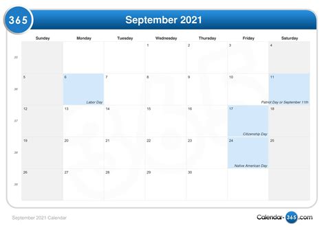 September 2021 Calendar