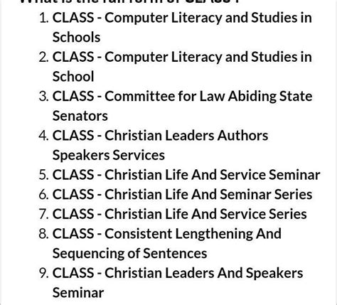 full form of class.......... - Brainly.in