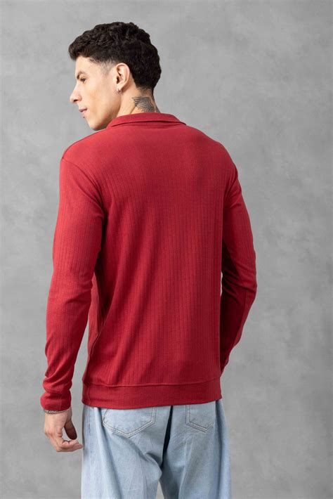 Maroon Self Design Zipper T-Shirt – Gritstones