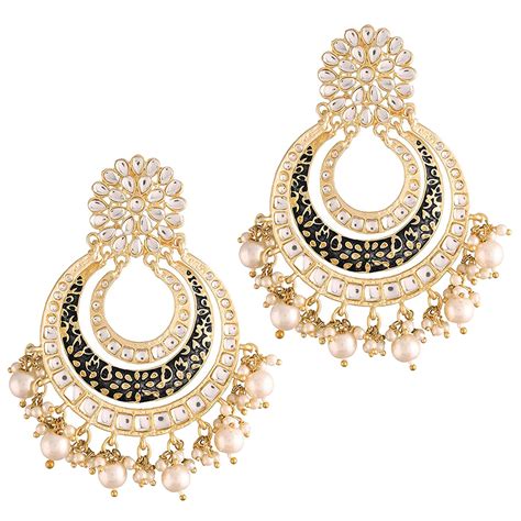 Peora Meenakari Gold Plated Black Chandbali Traditional Earrings for ...
