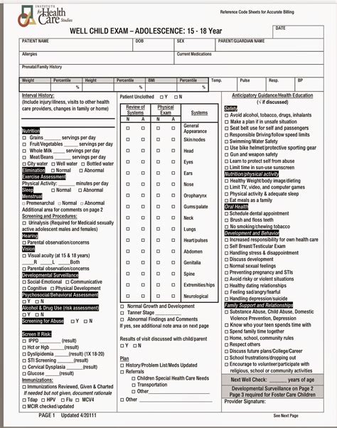 3 Year Old Well Child Check Template