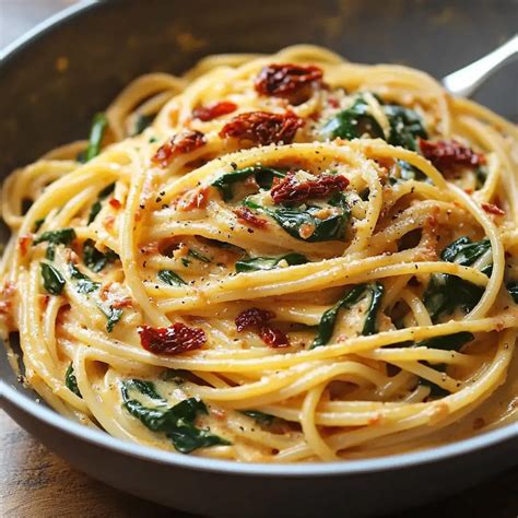 Spaghetti & Spinach with Sun-Dried Tomato Cream Sauce delights your ...