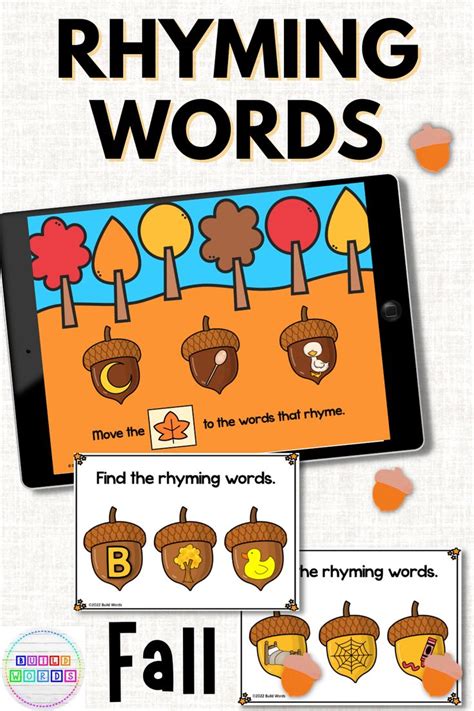 Rhyming Words with Pictures Find and Match Rhymes Fall Theme Digital ...