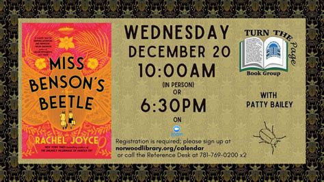 Turn the Page Book Group-Miss Bensons Beetle, Morrill Memorial Library ...