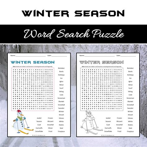 Winter Word Search Puzzle Worksheet PDF – PrintableBazaar