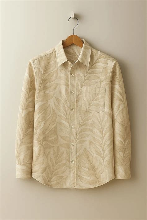 Men's Full Sleeve Cotton Shirt with Subtle Leaf Print Design – Gentlehaus