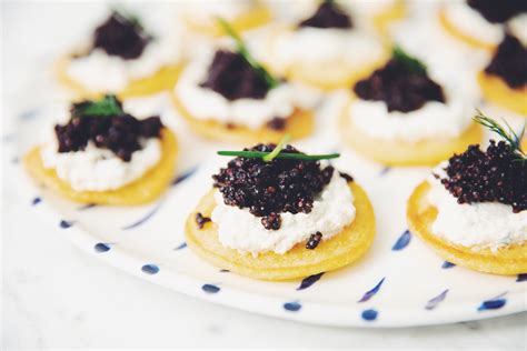 cornmeal blinis with vegan caviar - hot for food
