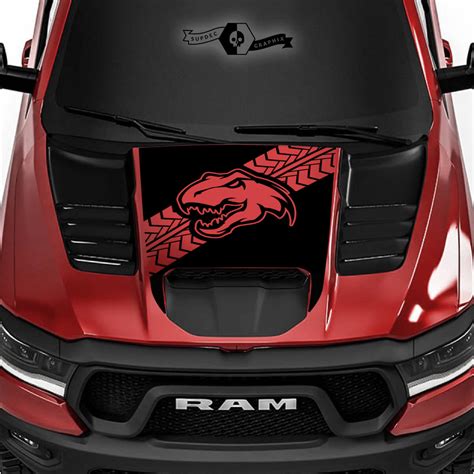 Dodge Ram Rebel 2022+ 1500 TRX Hood Dinosaurs Tire Track T-Rex TRX Truck Vinyl Decal Graphic