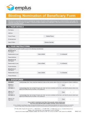 Binding Nomination of Beneficiary Form - Fill Out, Sign & Share Online ...