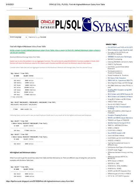 Image result for Oracle SQL Query for Getting Nth Highest Salary