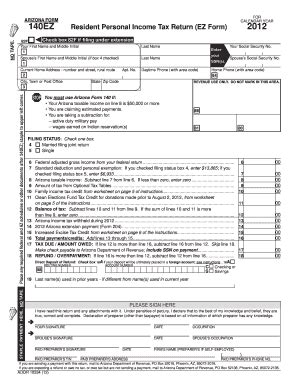 AZ DoR 140EZ 2012 - Fill out Tax Template Online