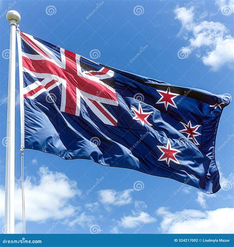 A Blue and White Flag with a Red Cross and a White Star. Stock Photo ...