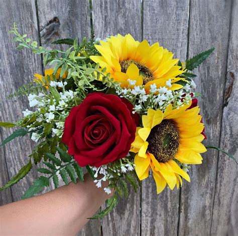 Sunflower Bouquet, Sunflower Rose Bouquet, Red Rose Bouquet, Wedding ...