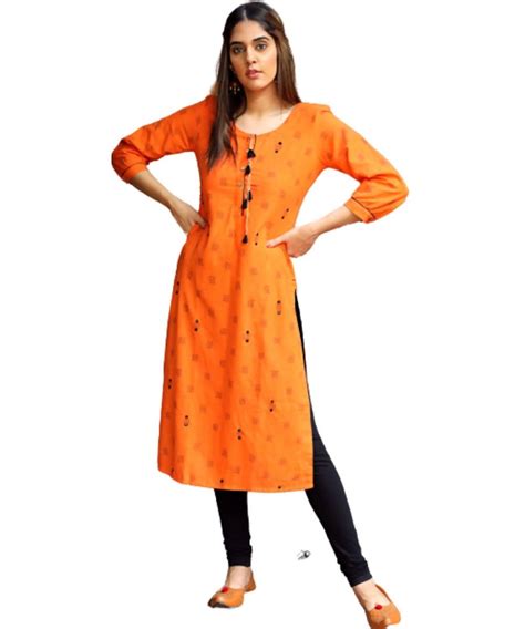 Orange cotton ikat kurti with hand embroidery – GoSwadeshi