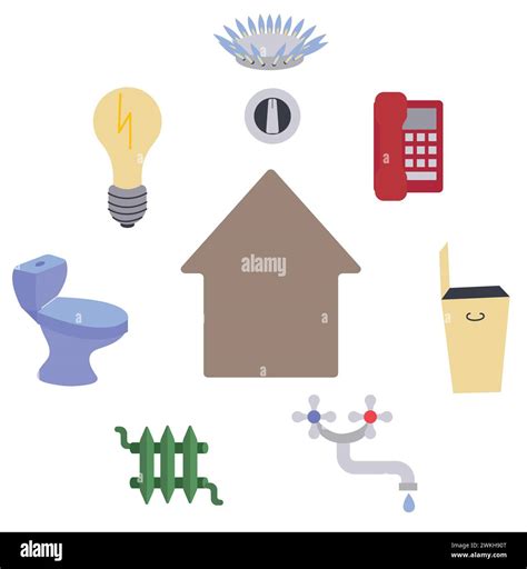 Gas, electricity, water, heating, sewerage, telephone, garbage collection icons set. The concept ...