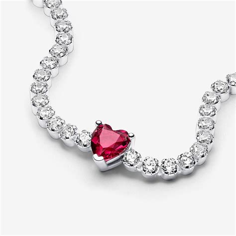 Red Sparkling Heart Tennis Bracelet | Sterling silver | Pandora AU