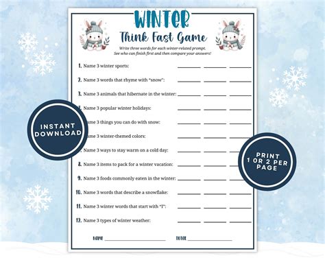 Printable Winter Think Fast Game for Kids and Adults, Think Fast ...