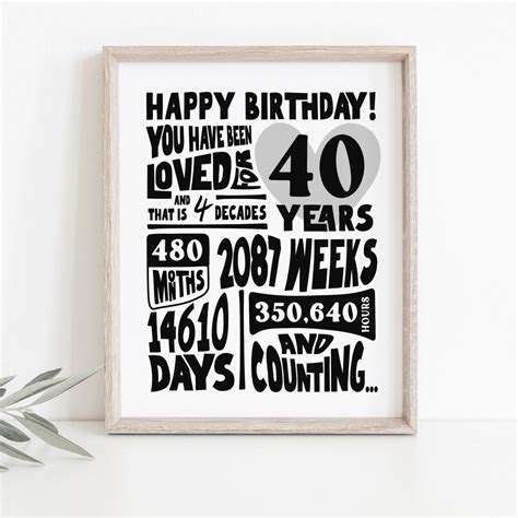 You Have Been Loved for 40 Years 480 Months Weeks Hours Printable ...