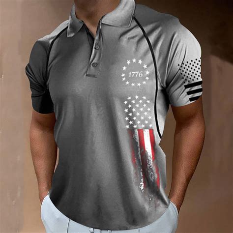 4th of July Mens Polo Shirts Mens Independence Day American Flag Shirts ...