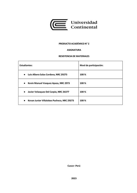 PA 2 Resistencia DE Materiales Final - PRODUCTO ACADÉMICO N° 2 ...