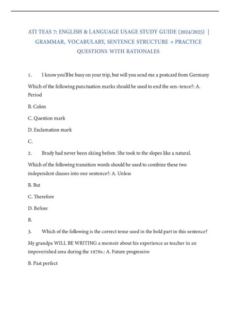 ATI TEAS 7: English & Language Usage Study Guide (2024/2025) | Grammar ...