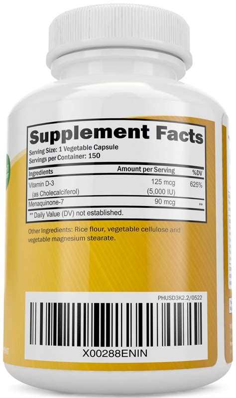 Purely Holistic Vitamin D3 125mcg and Vitamin K2 90mcg MK7-4 Month Supply 150 Vegetarian ...