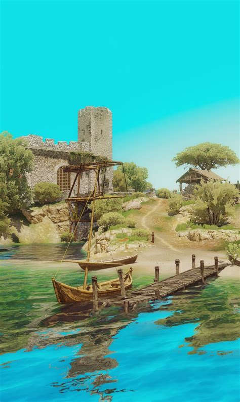 Download wallpaper landscape, river, castle, boat, The Witcher 3, Wild ...