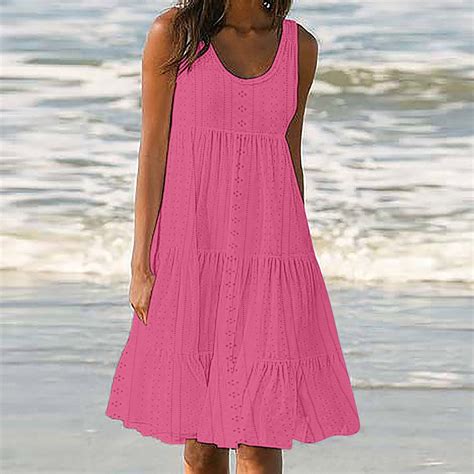 bnaln Beach Dresses for Women Casual Summer Sleeveless Sun Dress ...