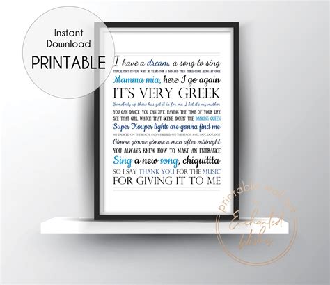 Mamma Mia Quotes Print - Movie Quote Wall Art