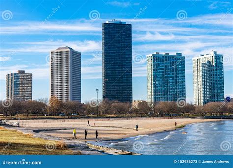 Foster Beach in Chicago with the Edgewater Neighborhood Skyline Stock ...