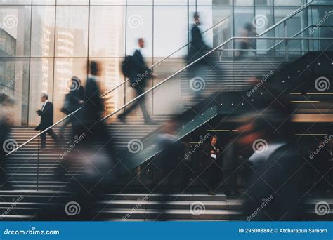 Blurred Business People Walking Up and Down Stair Outside Office in Fast Movement Stock Photo ...
