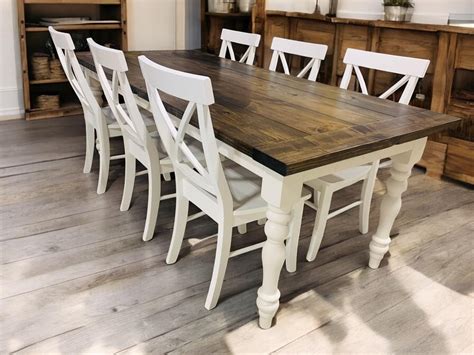 Handmade Farmhouse Dining Table with Chairs: Dark Walnut Top, Antique ...