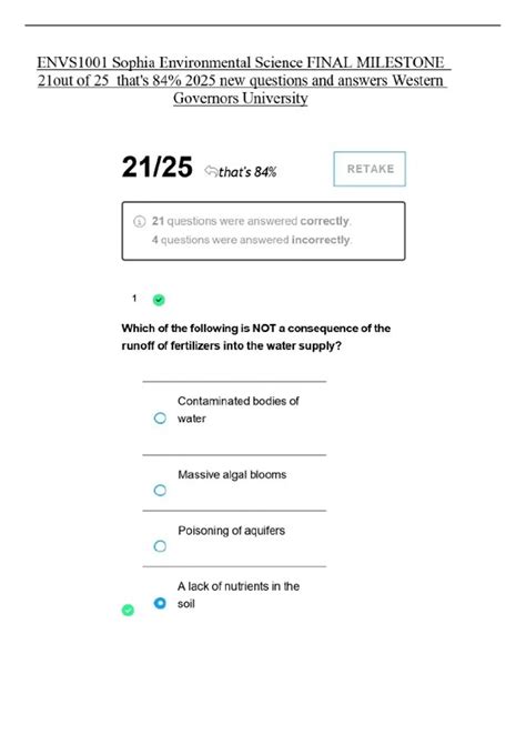 ENVS1001 Sophia Environmental Science FINAL MILESTONE 21 out of 25 that ...