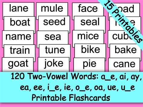 120 Two Vowel Words' Flashcards: (a_e, Ai, Ay, Ea, Ee, I_e, Ie, O_e, Oa ...