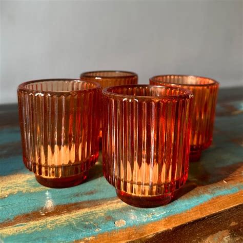 Modern Fluted Glass Amber Tealight Holder