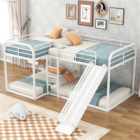 Amazon.com: Quad Bunk Beds for 4,Full and Twin Size L-Shape Metal Bunk ...