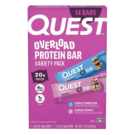 Quest Overload 20g Protein Bar Variety Pack, Cookie Commotion & Sundae ...