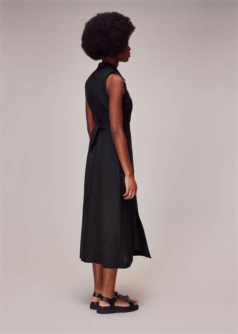 Black Molly Linen Midi Dress | WHISTLES | Whistles UK