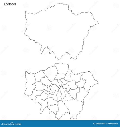 Map Of Southwark In Greater London Province On White Background. Single ...