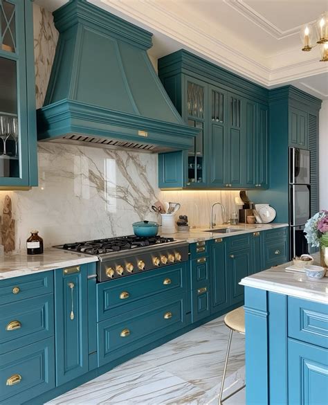 Classic teal kitchen cabinets – Artofit