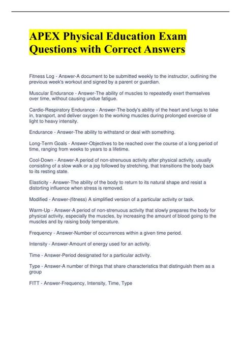 APEX Physical Education Exam Questions with Correct Answers - APEX ...