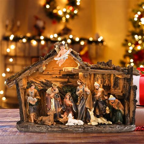 Amazon.com: Wonder Solar Christmas Nativity Scene Decorations - Stable ...